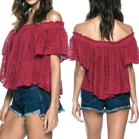 FREE PEOPLE THRILLS & FRILLS SWEATER OFF SHOULDER - Picture 1 of 10